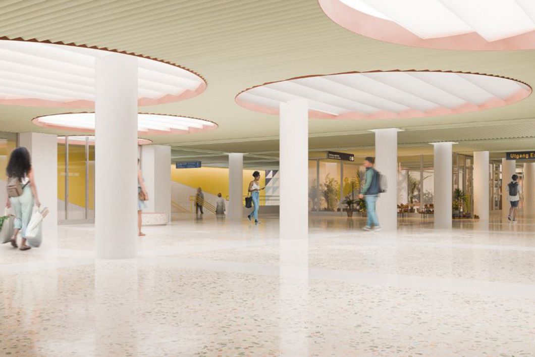 Sporveien oppdaterer Grønland T-banestasjon. Dette er en foreløpig skisse, og endringer vil forekomme. Illustrasjon: SAAHA/architekturbilder