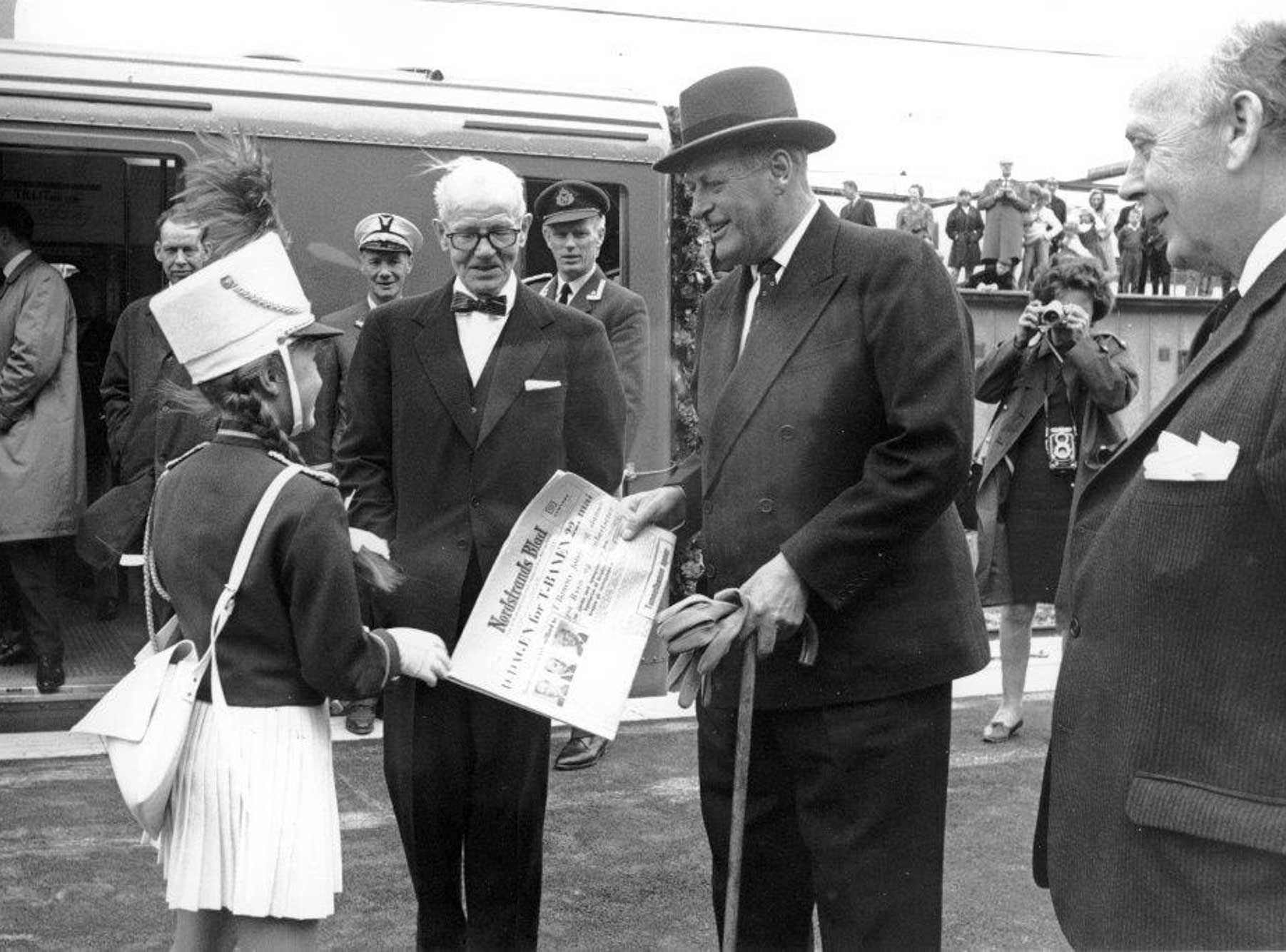 Kong Olav ved ankomst til Bergkrystallen.